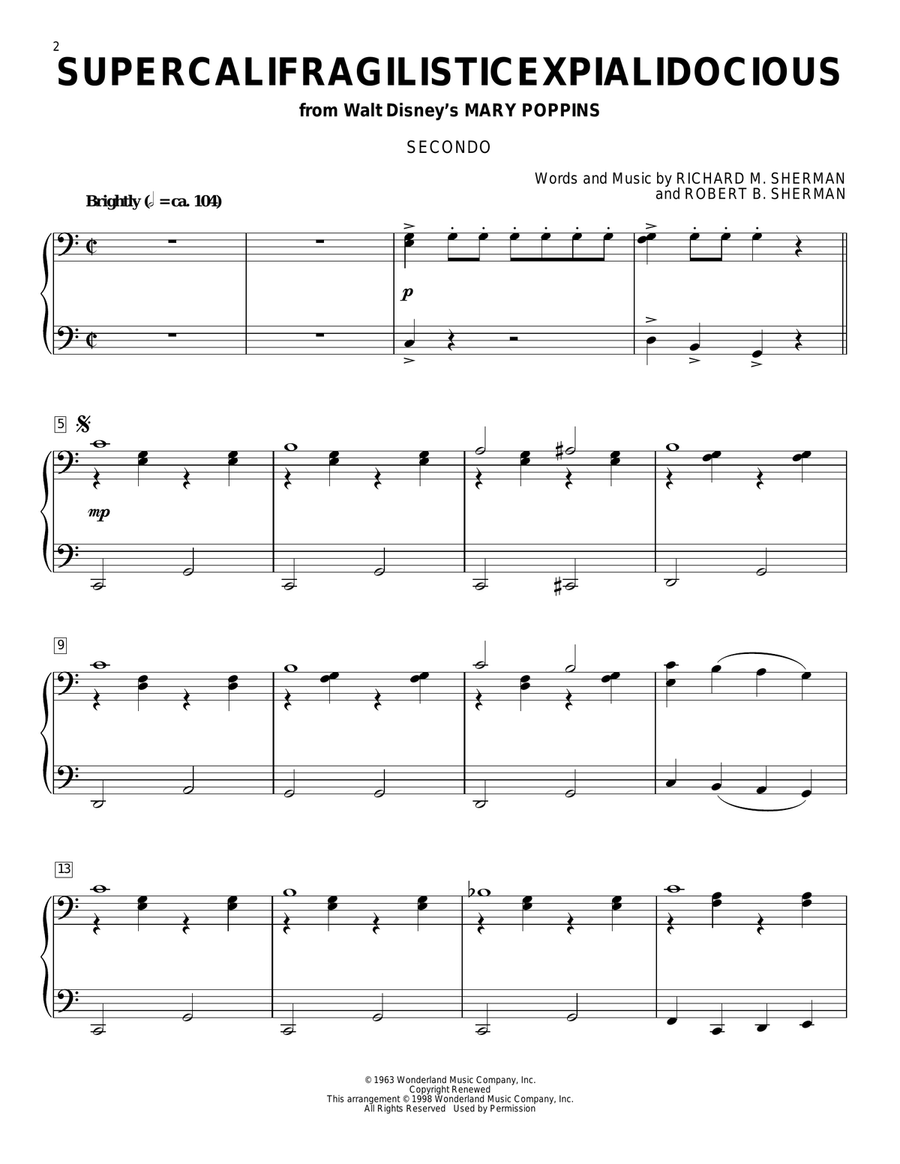 Supercalifragilisticexpialidocious (from Mary Poppins) Piano Duet scores gallery preview page 1