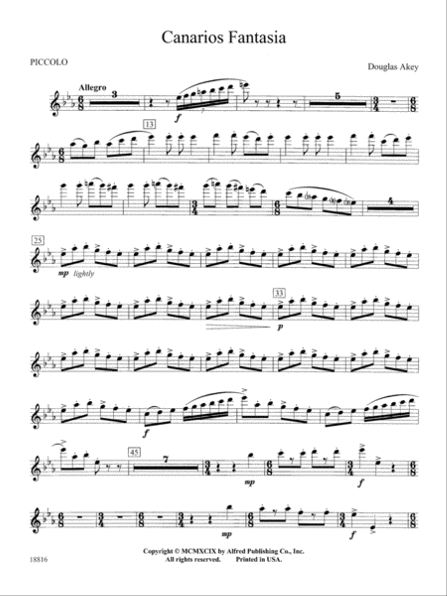 Canarios Fantasia: Piccolo Concert Band scores gallery preview page 1