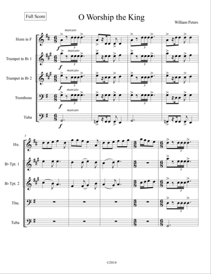 O Worship the King Brass Quintet Brass Quintet scores gallery preview page 1