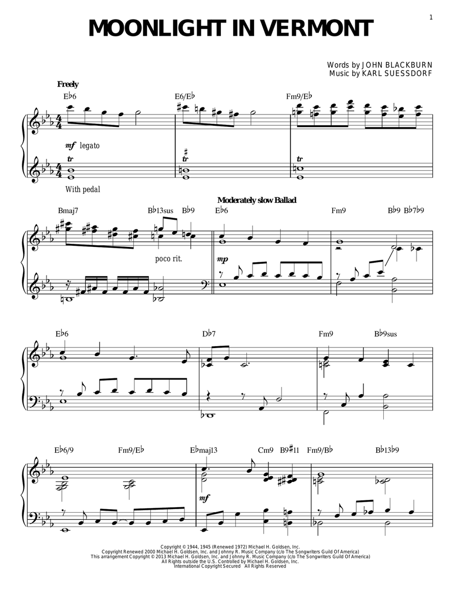 Moonlight In Vermont (arr. Brent Edstrom) Piano Solo scores gallery preview page 1