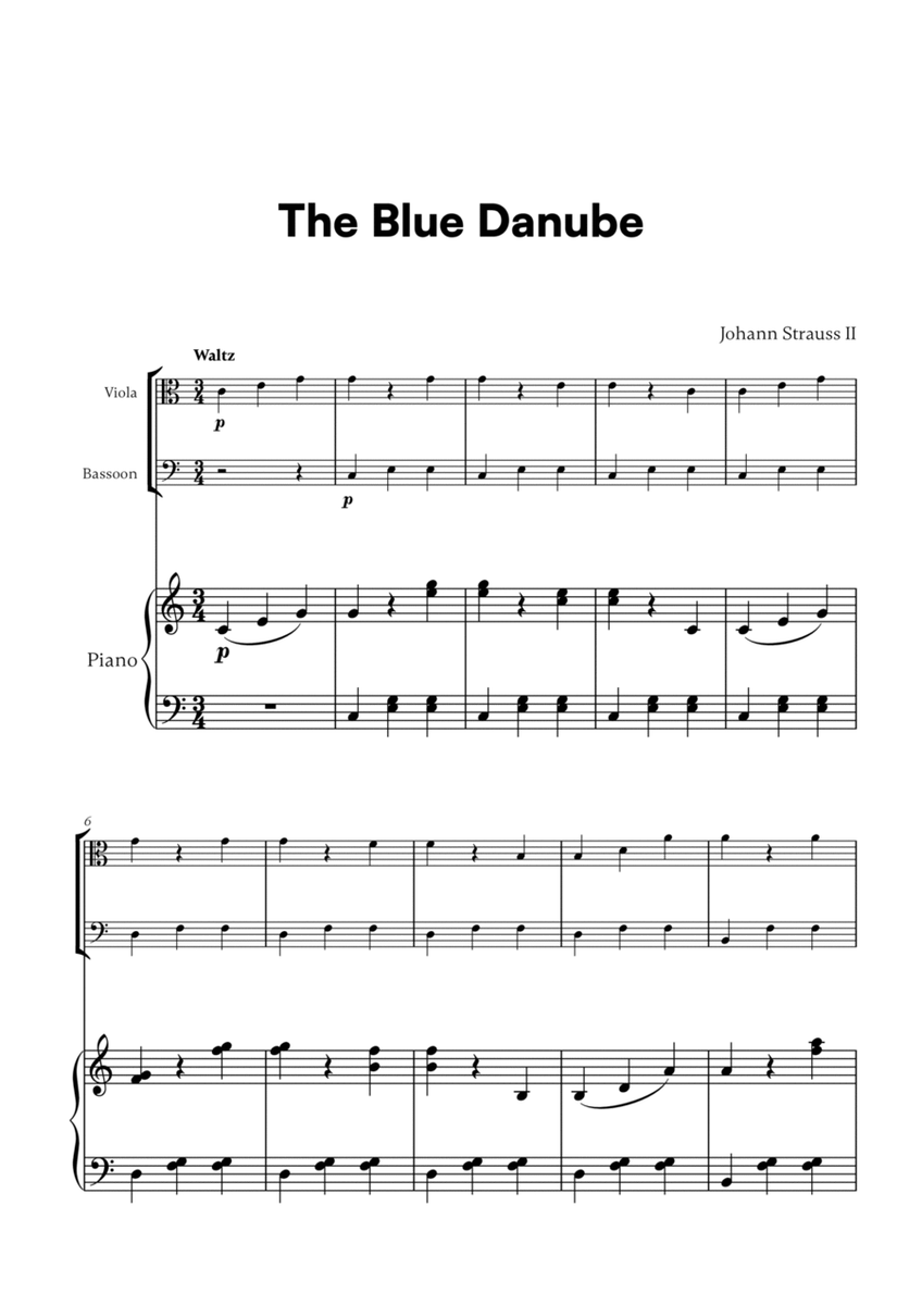 Johann Strauss II - The Blue Danube for Viola, Bassoon and Piano image number null