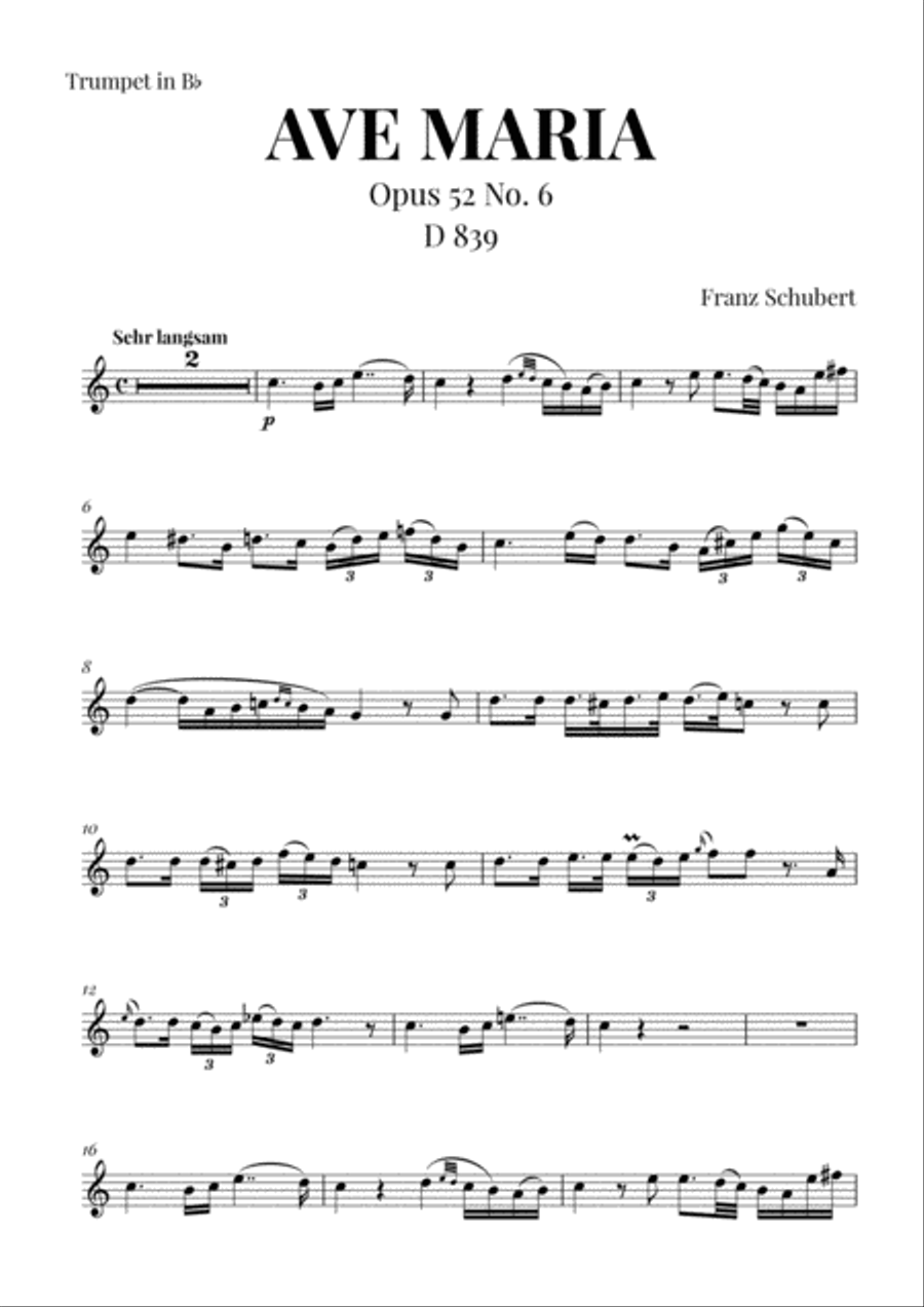Ave Maria (Schubert) for Trumpet in Bb B-Flat Trumpet scores gallery preview page 1