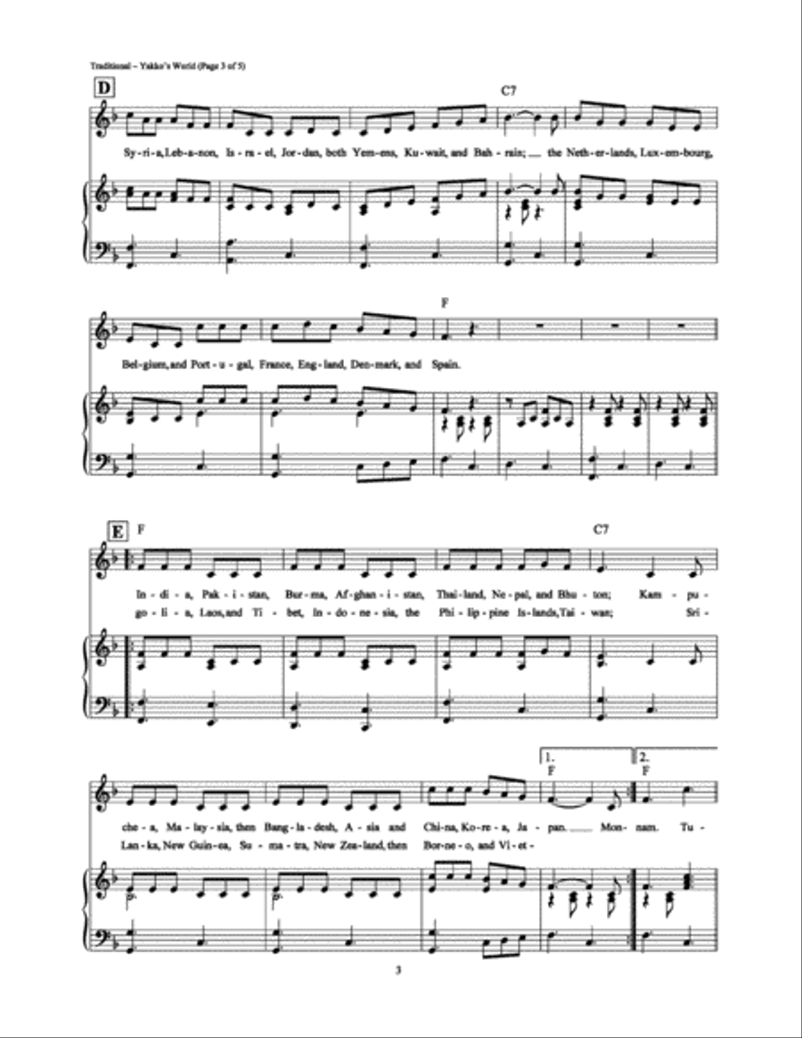 Yakko's World Piano, Vocal, Guitar scores gallery preview page 3
