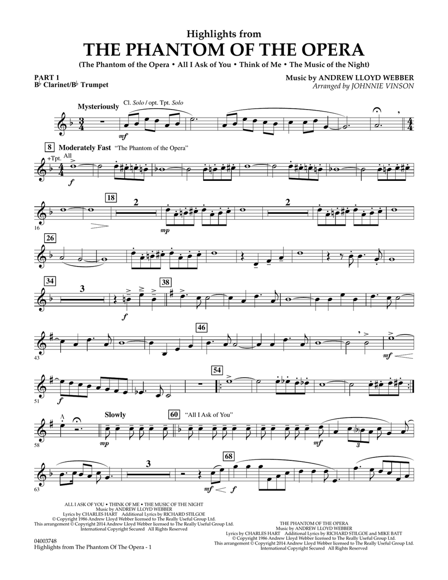 Highlights from The Phantom of the Opera - Pt.1 - Bb Clarinet/Bb Trumpet Concert Band scores gallery preview page 1