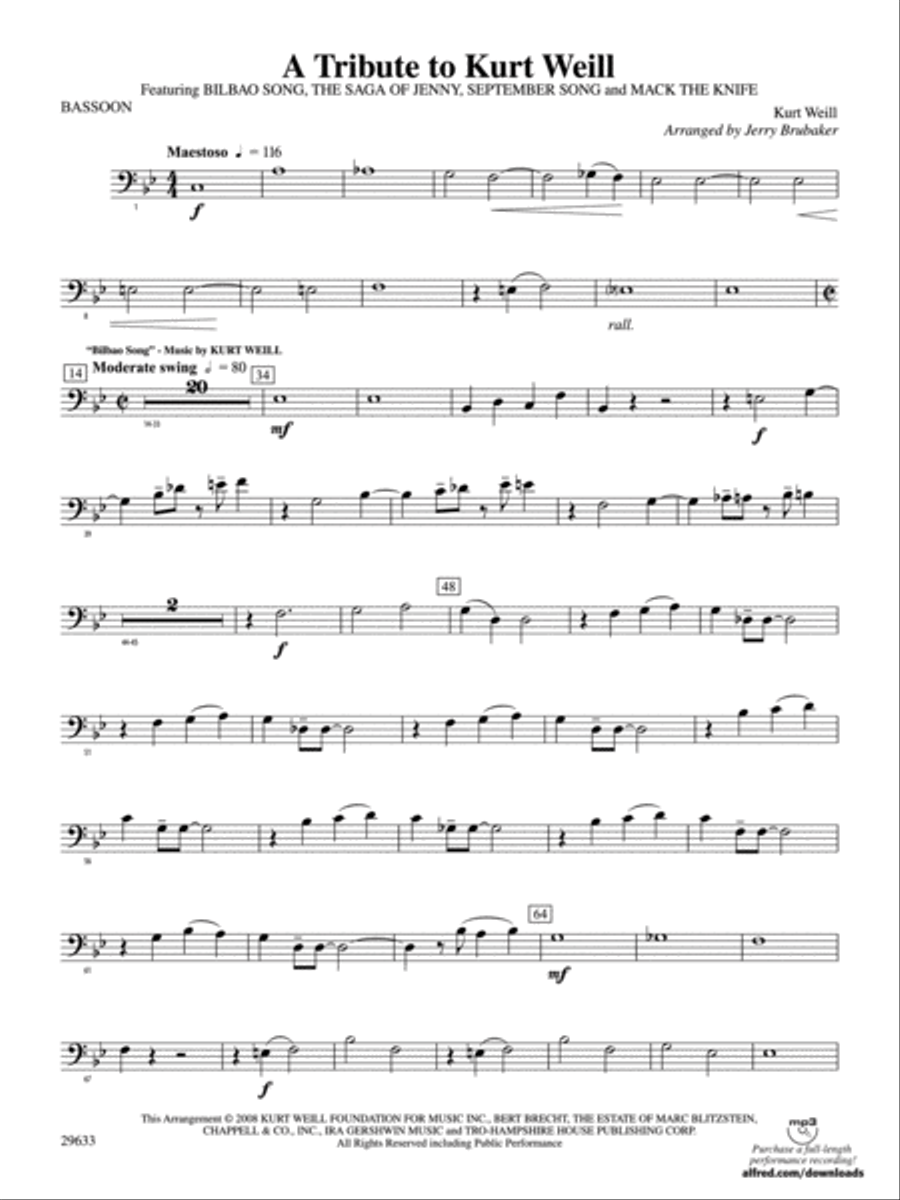 A Tribute to Kurt Weill: Bassoon Concert Band scores gallery preview page 1