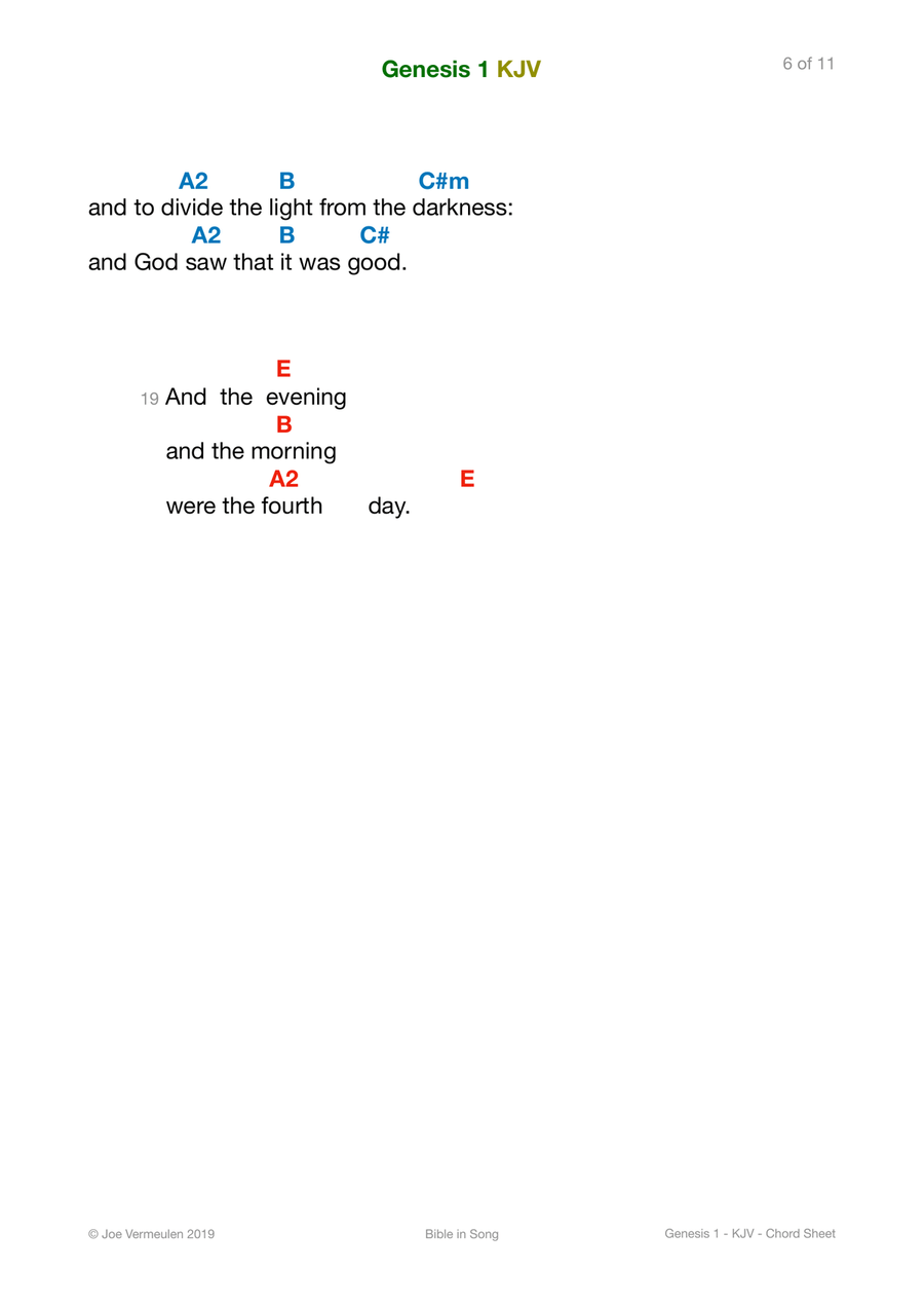 Genesis 1 - In the Beginning - Color Chord Sheet Piano, Vocal, Guitar scores gallery preview page 6