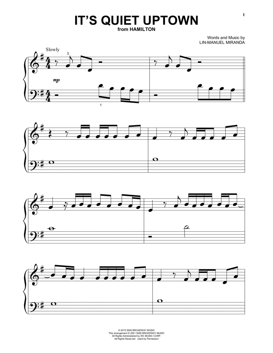 It's Quiet Uptown (from Hamilton) Piano Solo scores gallery preview page 1