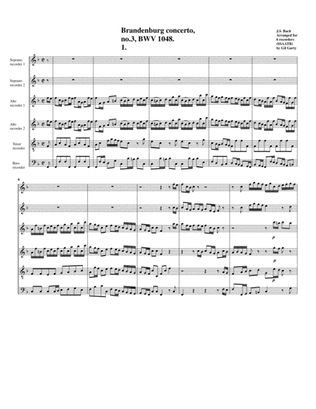 Book cover for Brandenburg concerto no.3, BWV 1048 (arrangement for 6 recorders)