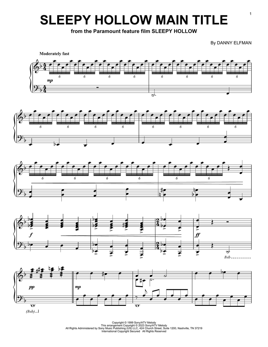 Sleepy Hollow Main Title Piano Solo scores gallery preview page 1