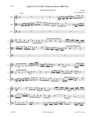 Bach: Fugue from The Well Tempered Clavier (BWV 875) arr. for String Trio