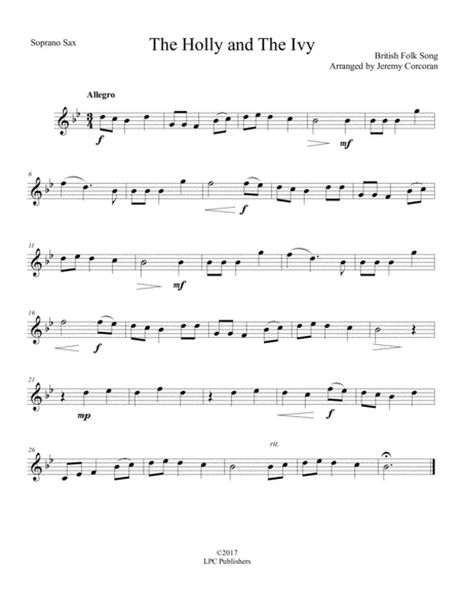 The Holly and The Ivy For Saxophone Quartet (SATB or AATB) image number null
