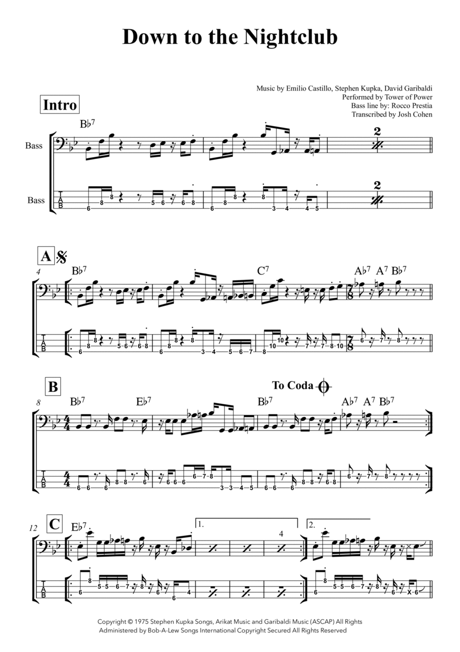 Down To The Nightclub Down To The Nightclub Bass Guitar scores gallery preview page 1