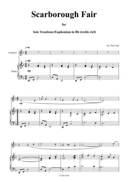 Scarborough Fair for Solo Trombone/Euphonium in Bb (treble clef) and Piano