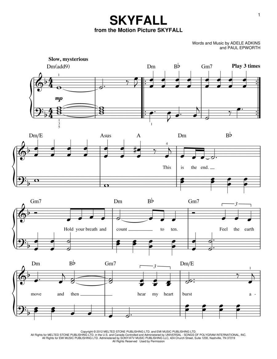 Skyfall Skyfall Easy Piano scores gallery preview page 1