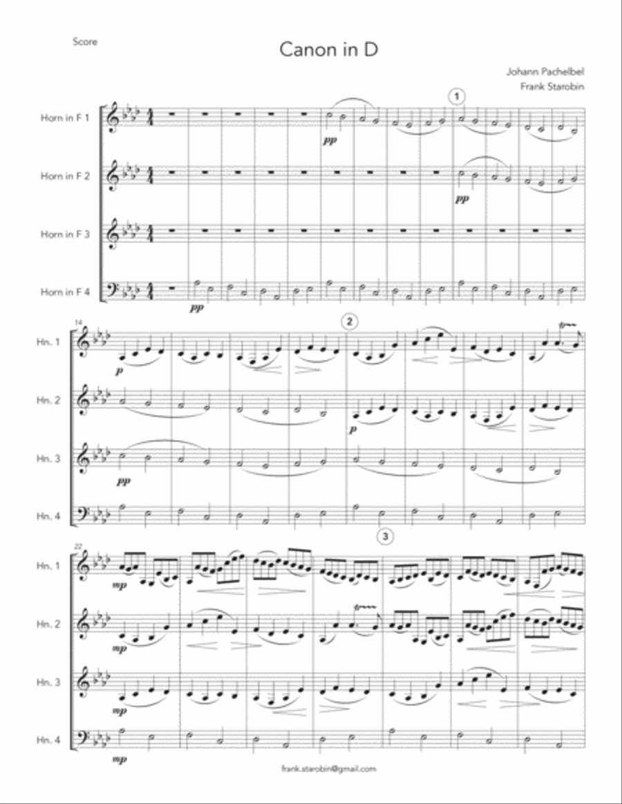 Canon in D for Horn Quartet French Horn Quartet scores gallery preview page 3