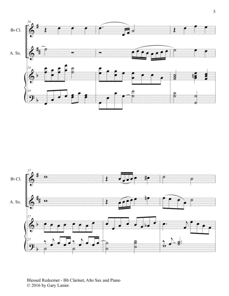 BLESSED REDEEMER(Trio – Bb Clarinet, Alto Sax & Piano with Score/Parts) image number null