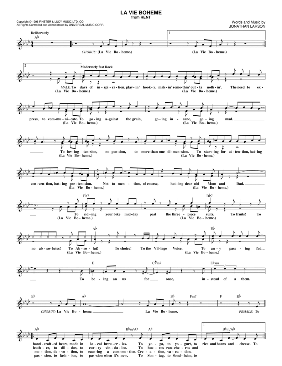 La Vie Boheme Piano scores gallery preview page 1