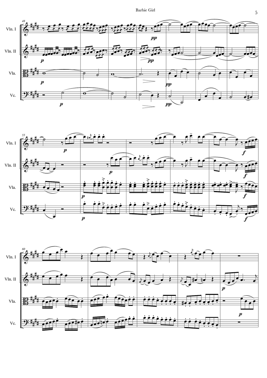 Barbie Girl String Quartet scores gallery preview page 5