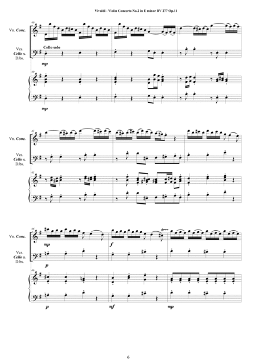 Vivaldi - Violin Concerto No.2 in E minor 'Il Favorito' RV 277 Op.11 for Violin, Strings and Cembalo Chamber Orchestra scores gallery preview page 6
