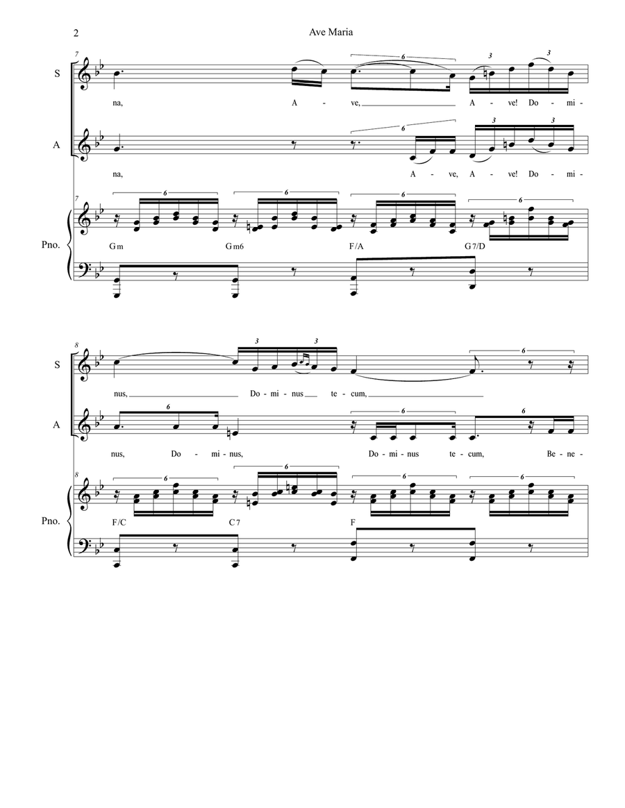 Ave Maria (Duet for Soprano and Alto solo - (High Key) Alto Voice scores gallery preview page 2