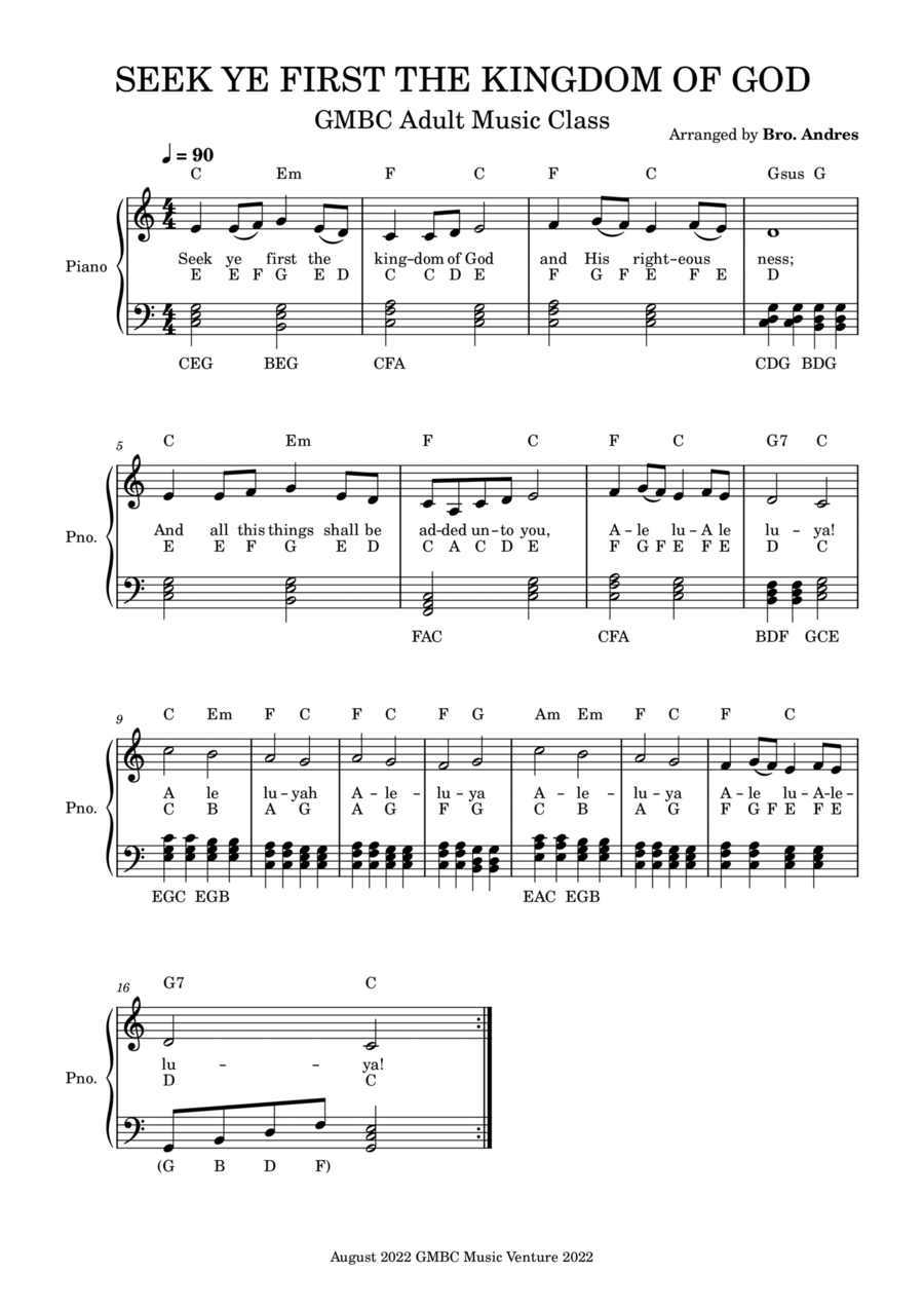 Seek Ye First TheKingdom of God Easy Piano scores gallery preview page 1
