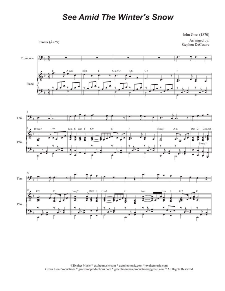 See Amid The Winter's Snow (Trombone solo and Piano) Piano scores gallery preview page 1