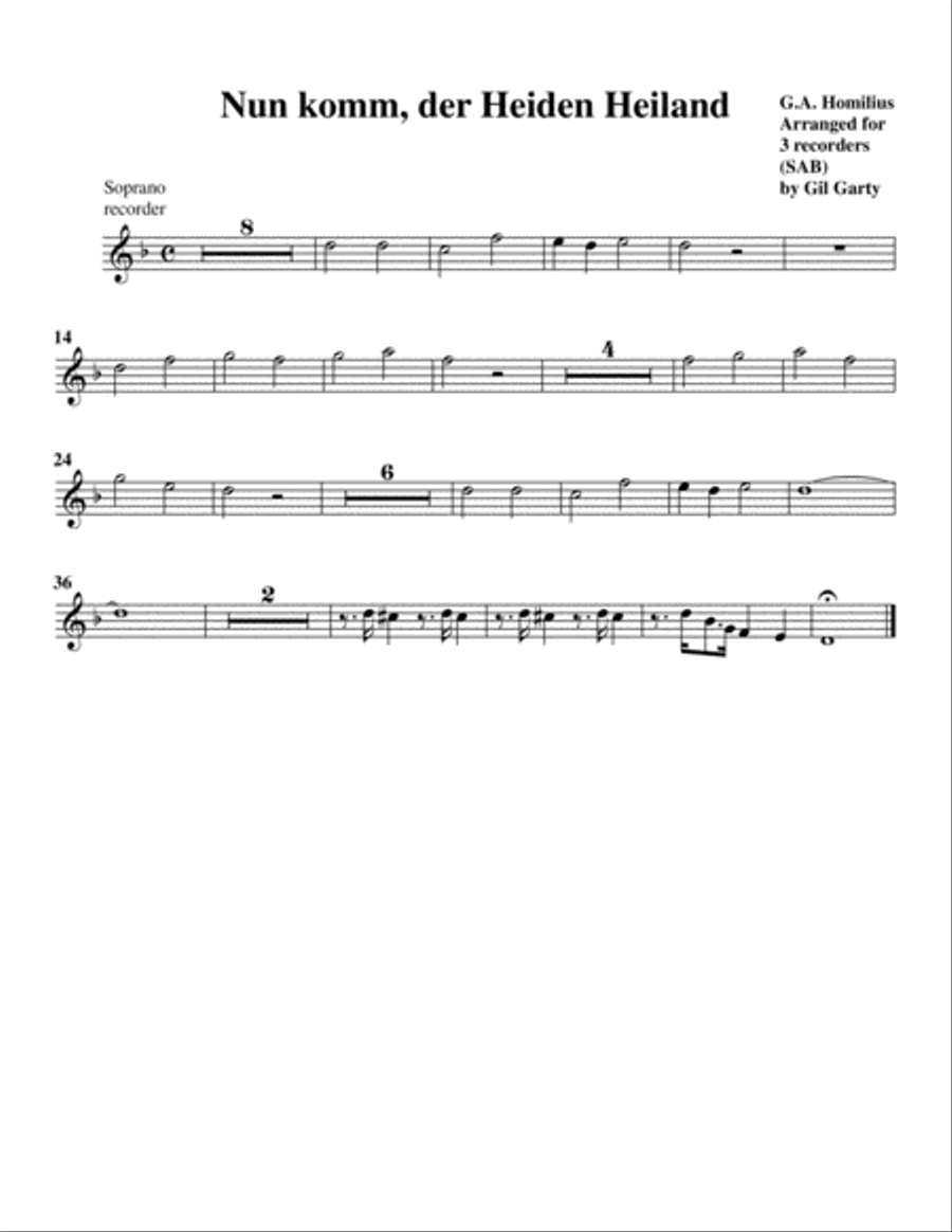 Nun komm, der Heiden Heiland (arrangement for 3 recorders) Recorder scores gallery preview page 3