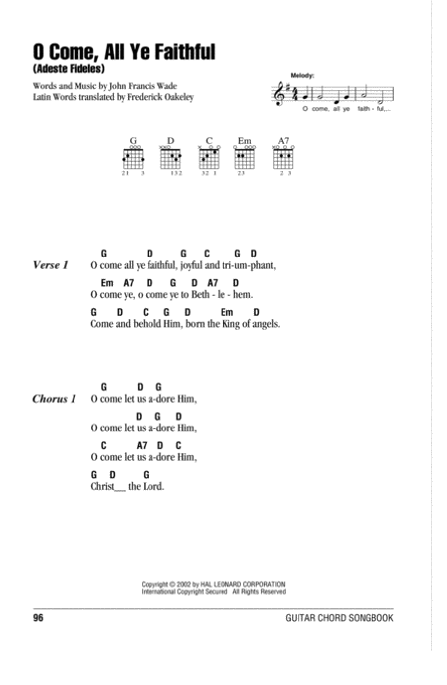 O Come, All Ye Faithful (Adeste Fideles) Easy Guitar scores gallery preview page 1