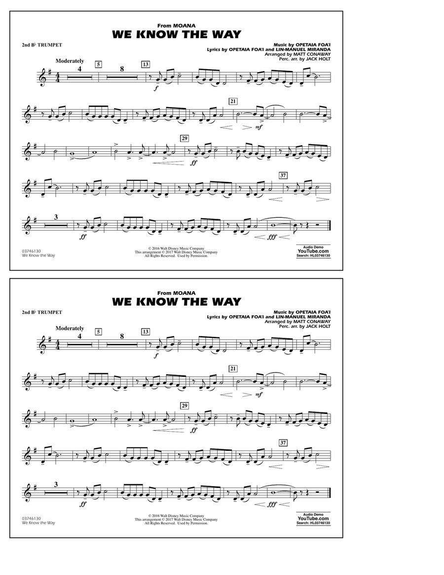 We Know the Way (from Moana) (arr. Matt Conaway) - 2nd Bb Trumpet Marching Band scores gallery preview page 1