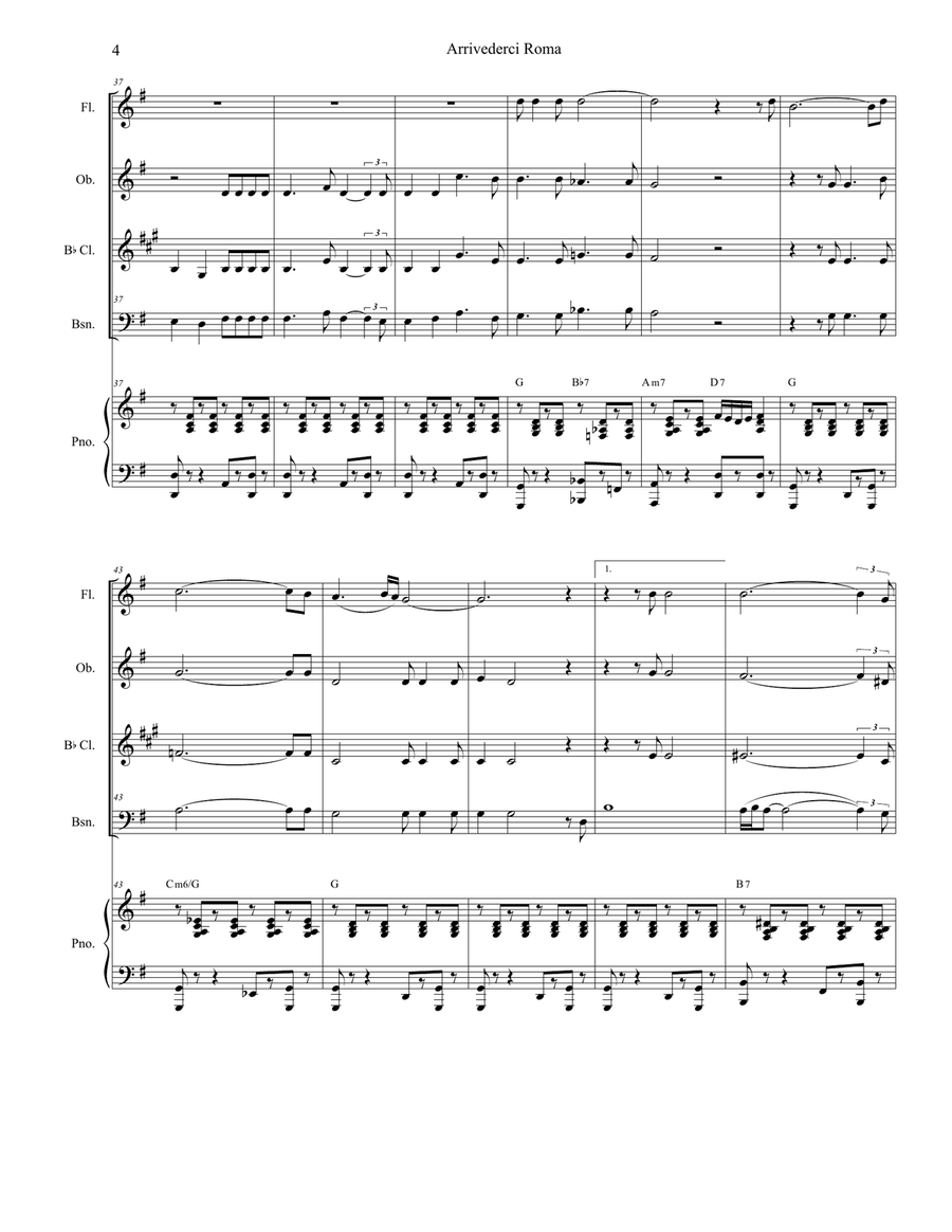 Arrivederci Roma (goodbye To Rome) Woodwind Quartet scores gallery preview page 4