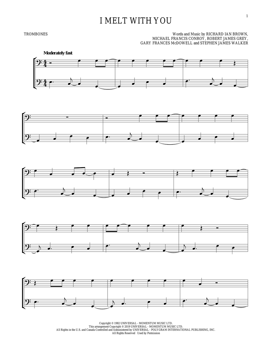 I Melt With You Trombone Duet scores gallery preview page 1