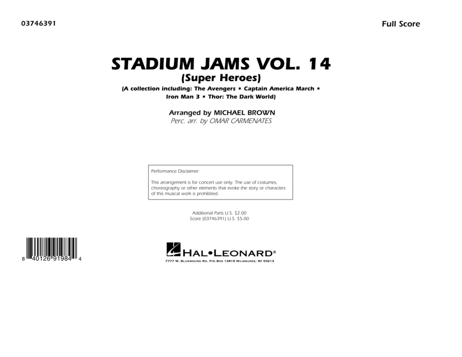Stadium Jams Vol. 14 (Super Heroes) - Conductor Score (Full Score) Marching Band scores gallery preview page 1