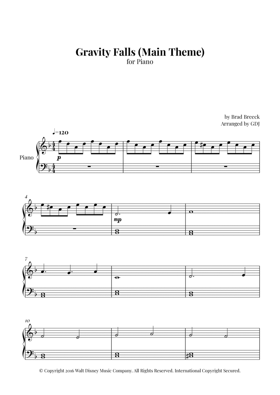 Gravity Falls (main Theme) Easy Piano scores gallery preview page 1