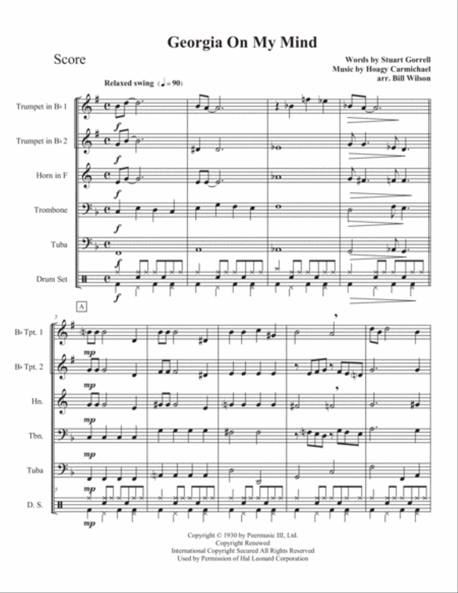 Georgia On My Mind Brass Quintet scores gallery preview page 2