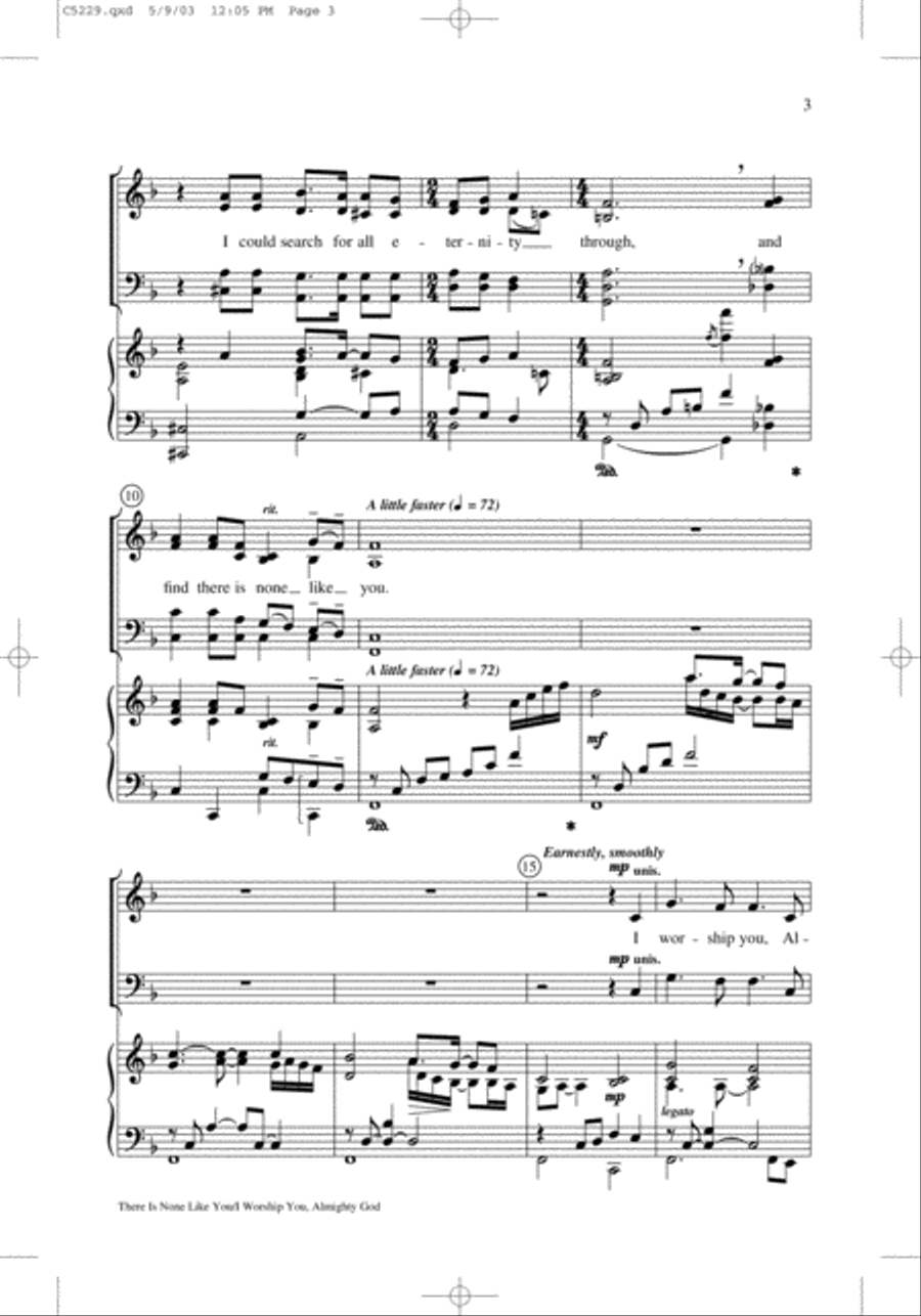 There Is None Like You with I Worship You, Almighty God 4-Part scores gallery preview page 3
