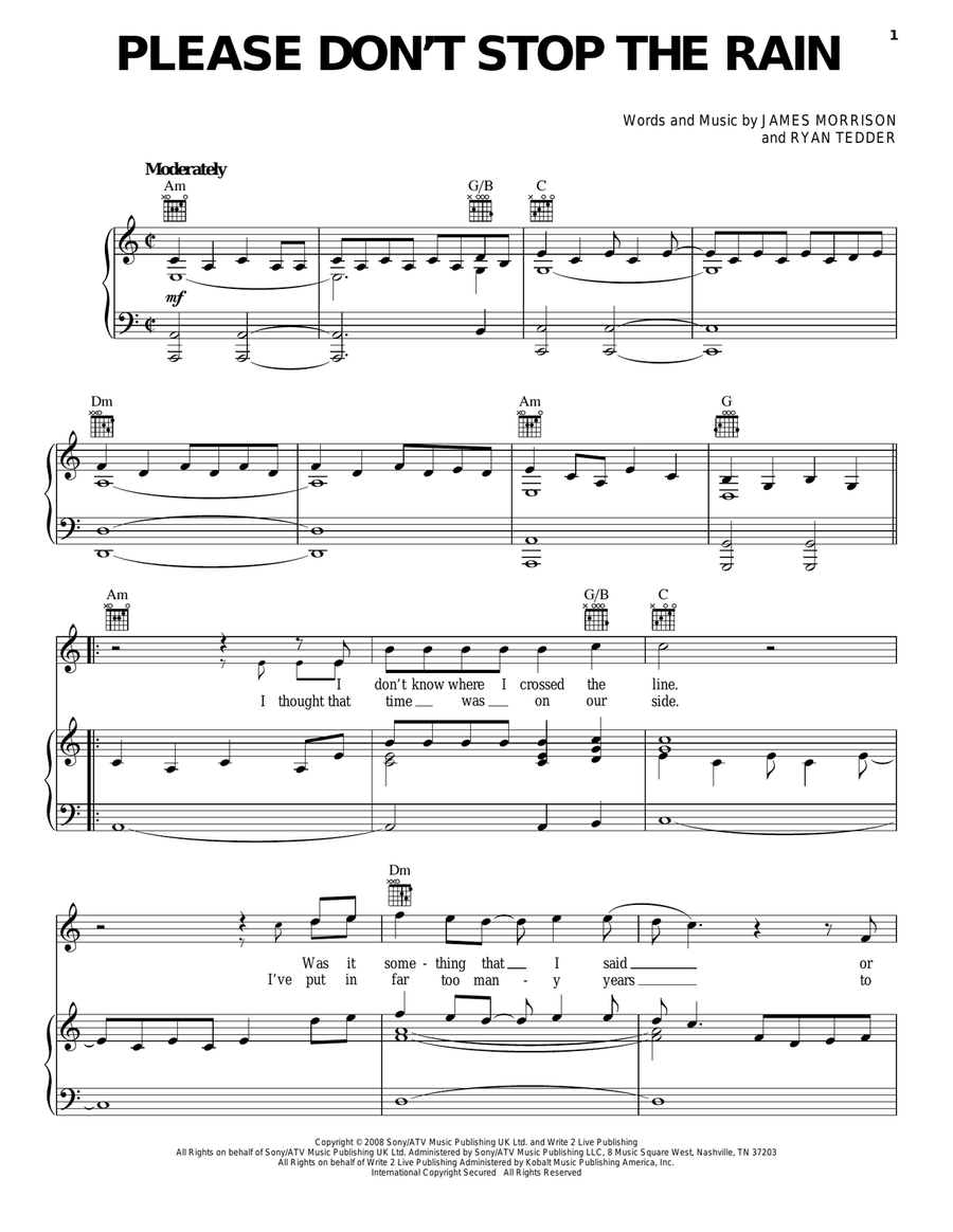 Please Don't Stop The Rain Piano, Vocal, Guitar scores gallery preview page 1