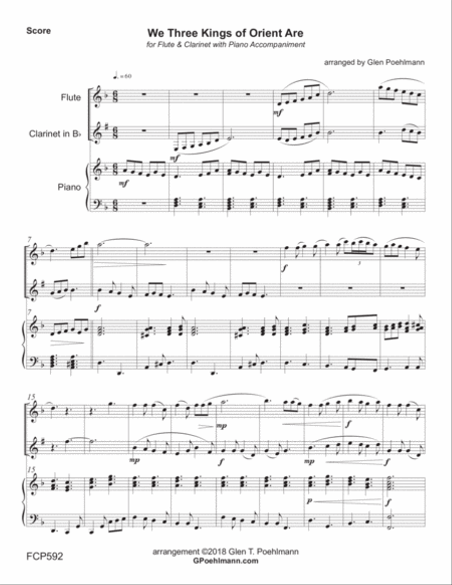 WE THREE KINGS - FLUTE and CLARINET DUET with Piano Accompaniment WE THREE KINGS - FLUTE and CLARINET DUET with Piano Accompaniment Woodwind Duet scores gallery preview page 1