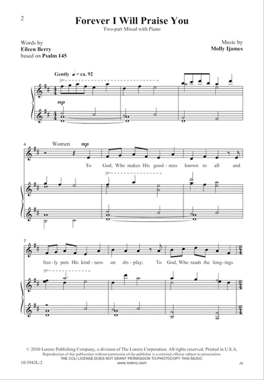 Forever I Will Praise You 2-Part scores gallery preview page 2