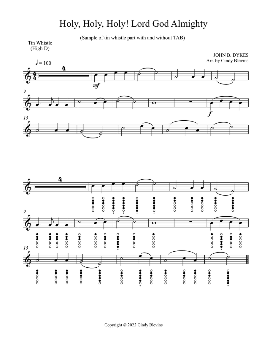 Holy, Holy, Holy! Lord God Almighty, Piano and Tin Whistle (D) Piano scores gallery preview page 2