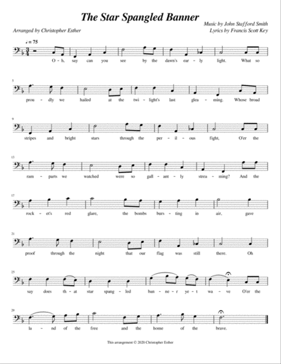 The Star Spangled Banner (Bass Voice) Bass Voice scores gallery preview page 1