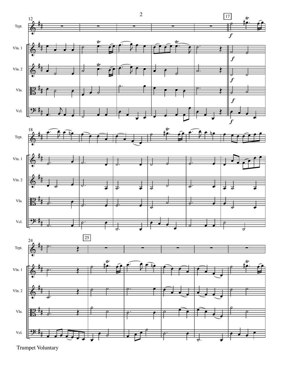 Trumpet Voluntary (Jeremiah Clarke) for Trumpet and String Quartet Chamber Orchestra scores gallery preview page 3