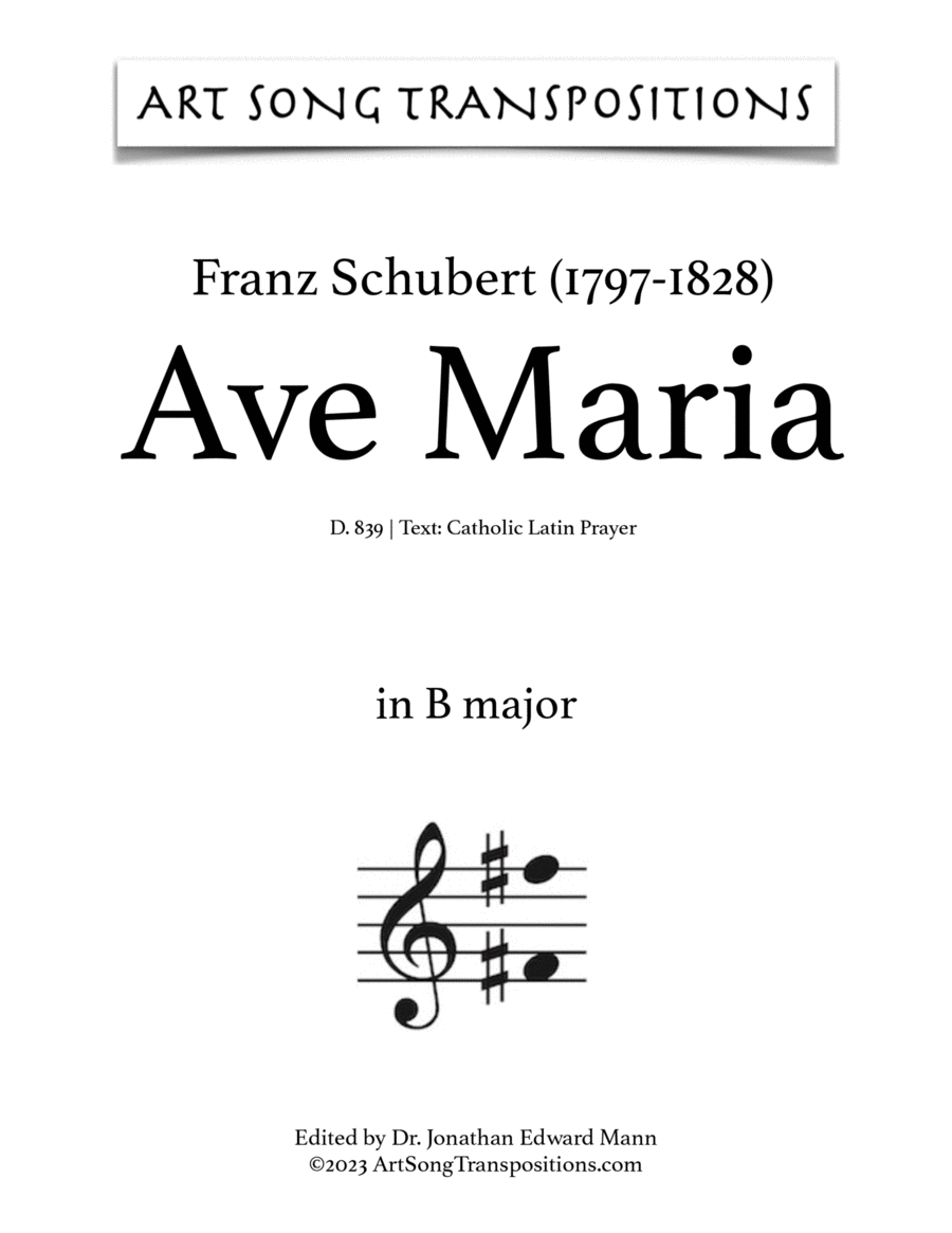 SCHUBERT: Ave Maria, D. 839 (transposed to B major and B-flat major) Voice scores gallery preview page 1