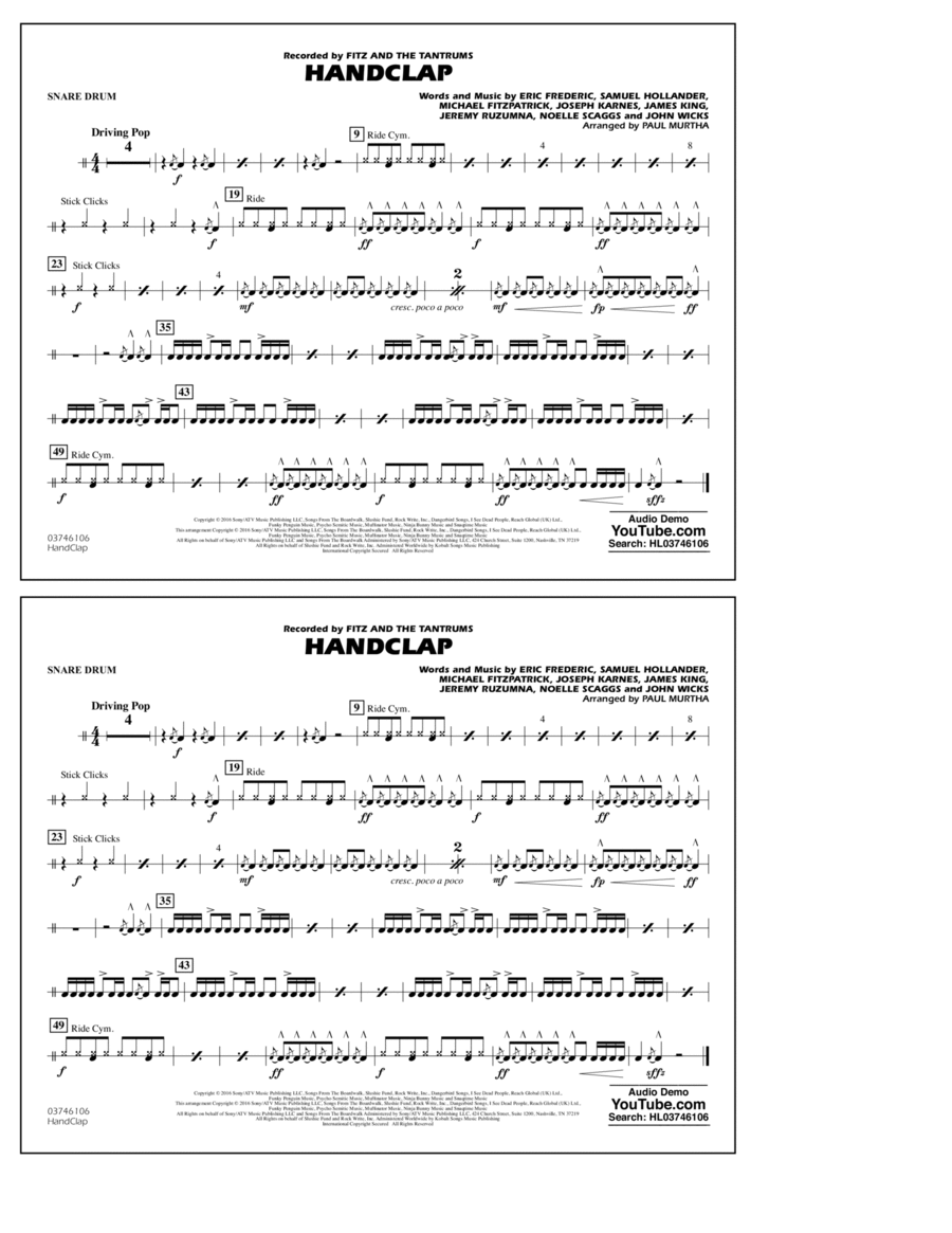 HandClap - Snare Drum Percussion scores gallery preview page 1