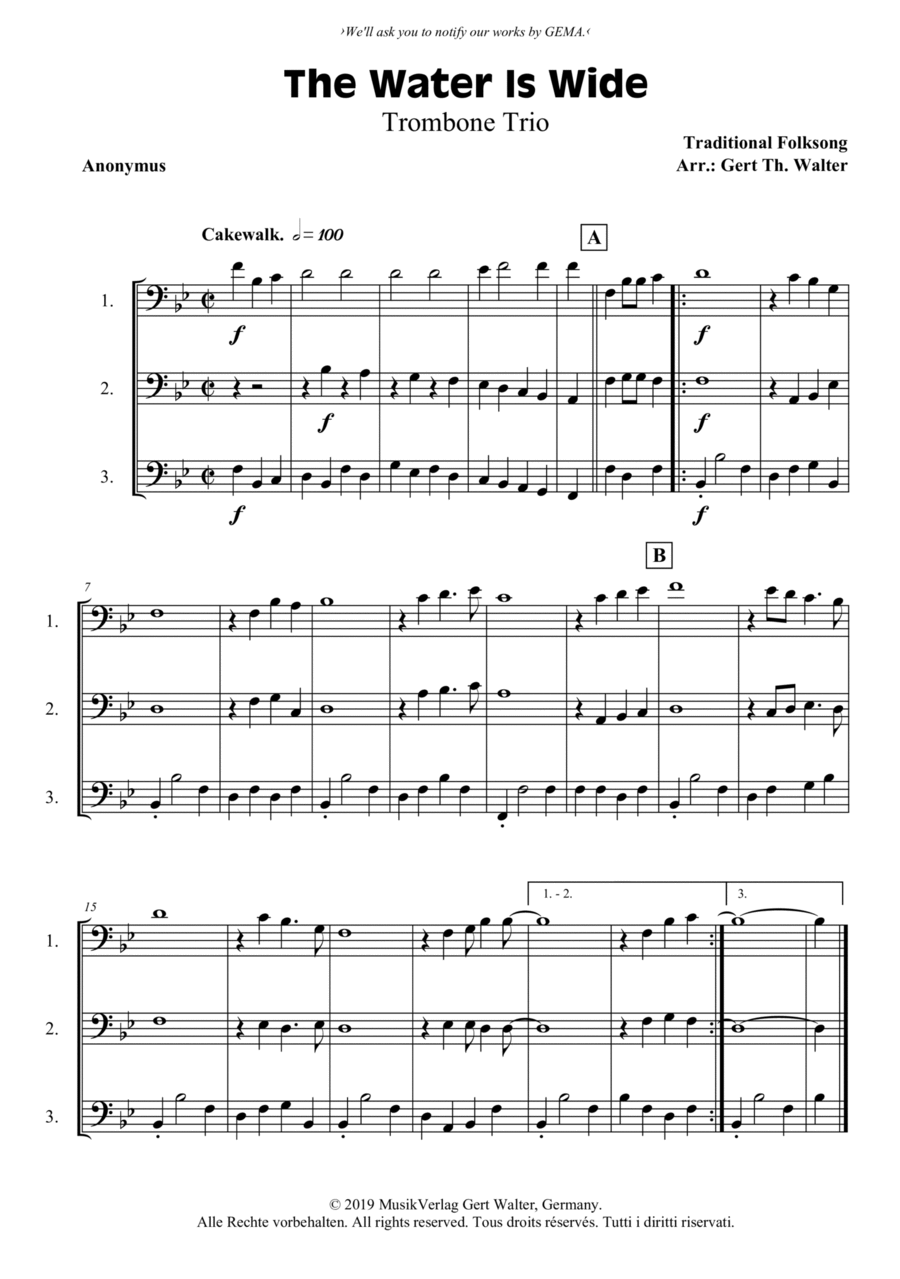 The Water Is Wide The Water Is Wide Trombone Solo scores gallery preview page 1