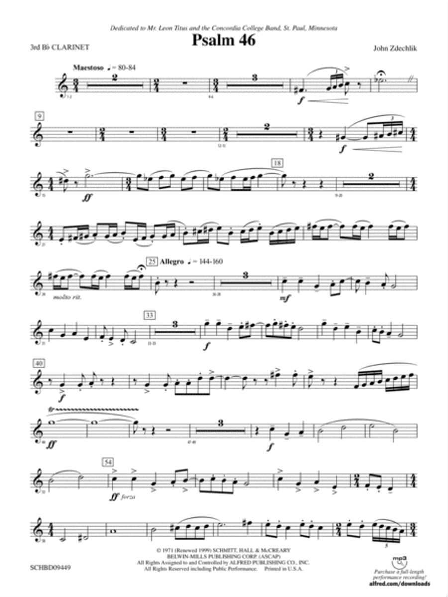 Psalm 46: 3rd B-flat Clarinet Concert Band scores gallery preview page 1