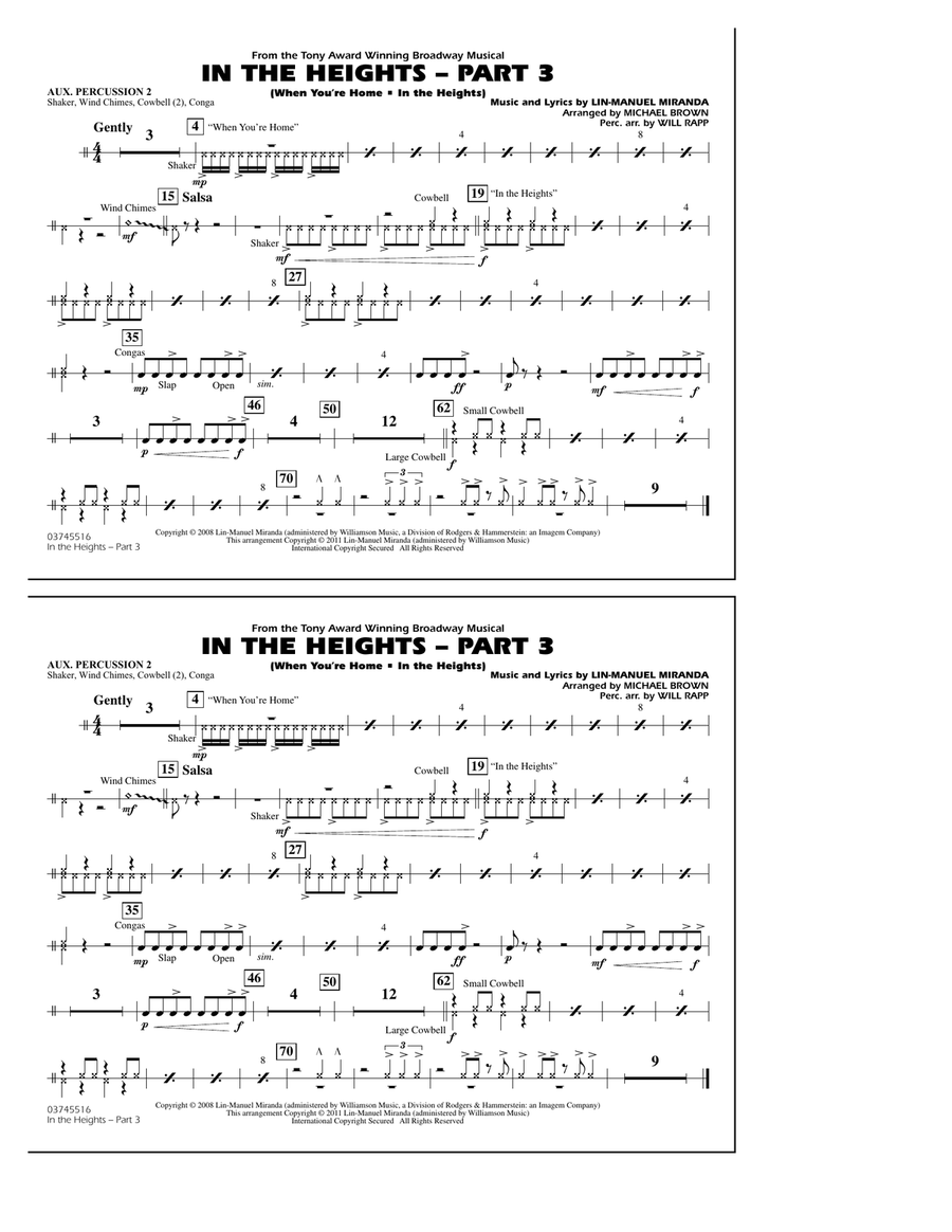 In The Heights: Part 3 - Aux. Percussion 2 Marching Band scores gallery preview page 1