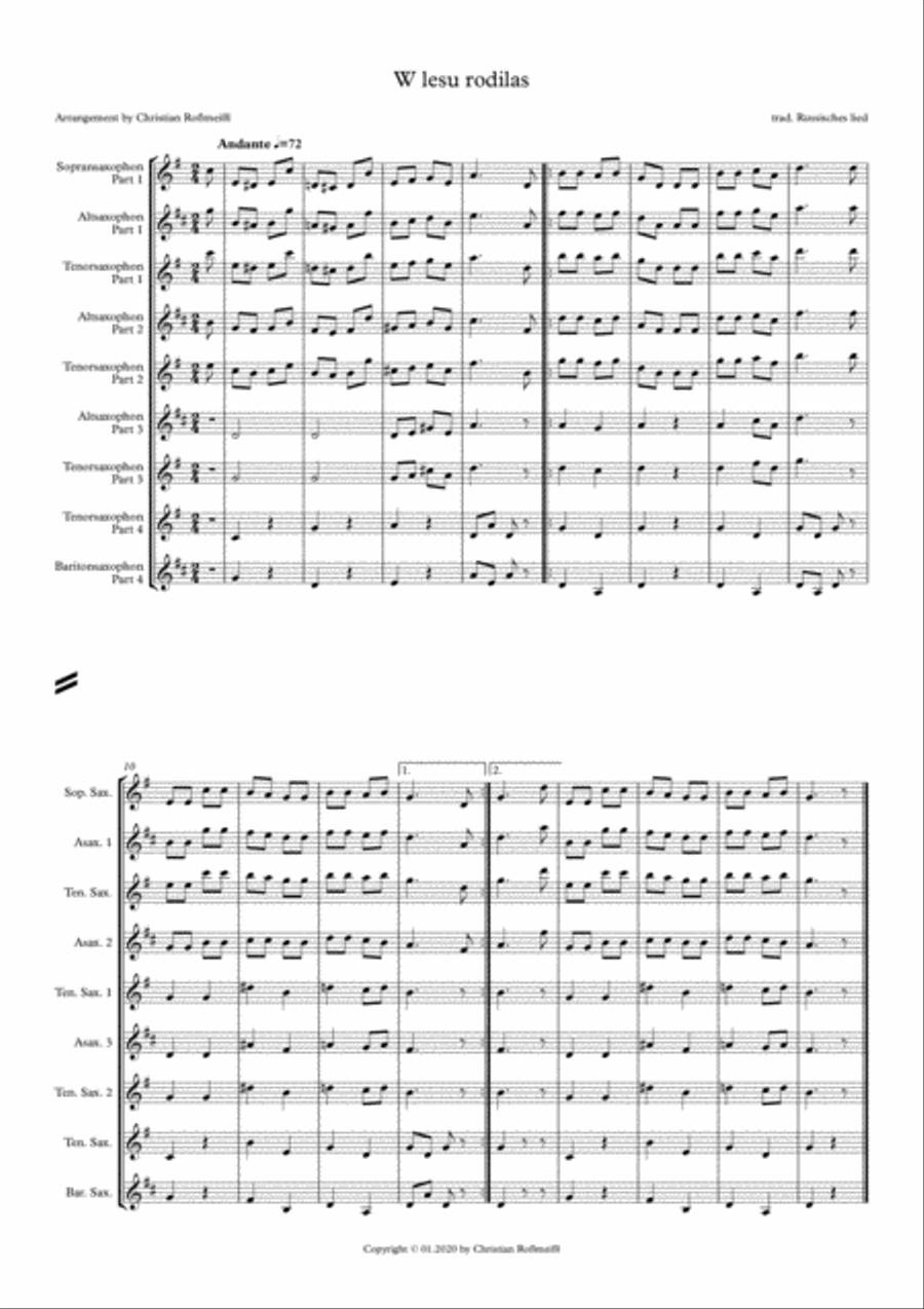 W lesu rodilas Saxophonquartett Woodwind Quartet scores gallery preview page 2