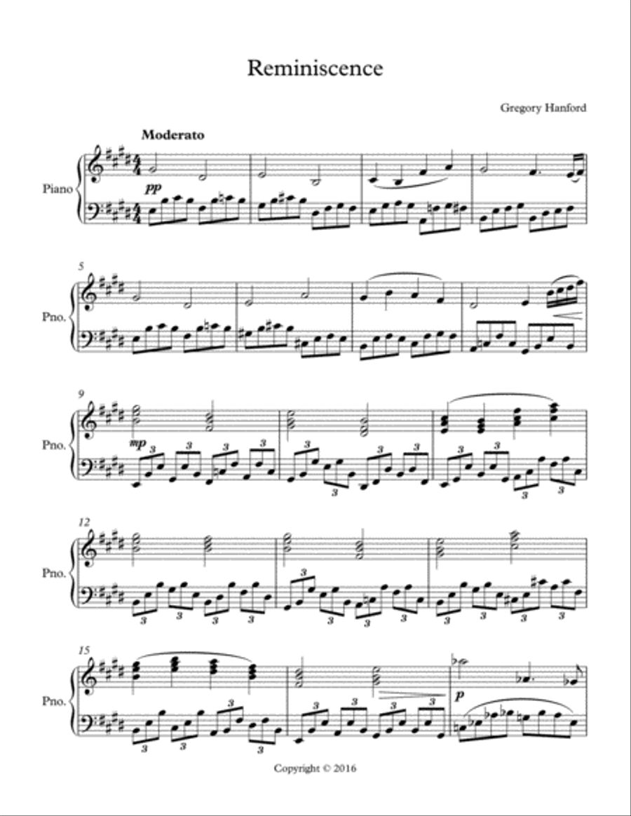 Reminiscence Piano Solo scores gallery preview page 1
