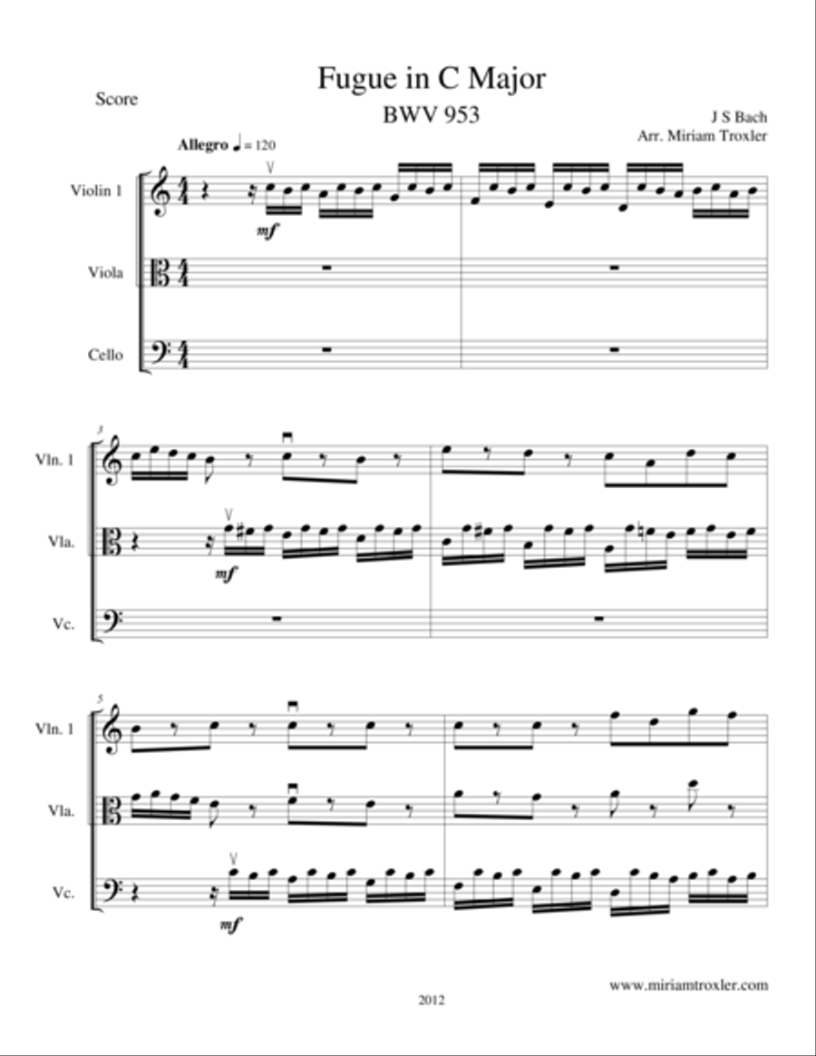 Fugue in C Major String Trio scores gallery preview page 1