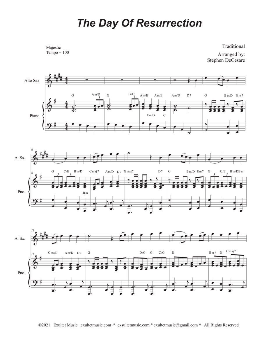 The Day Of Resurrection (Alto Saxophone - Piano accompaniment) Alto Saxophone scores gallery preview page 1